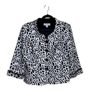 Sag Harbor Petite Black White Floral Button Front Blazer Jacket Women 14P